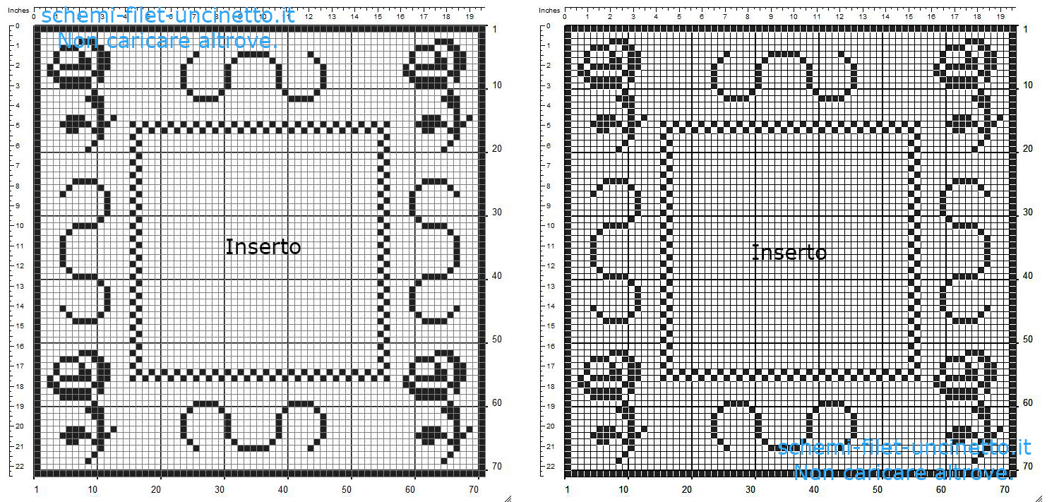 Cuscino con inserto schema filet uncinetto gratis 71 quadretti realizzato con programma