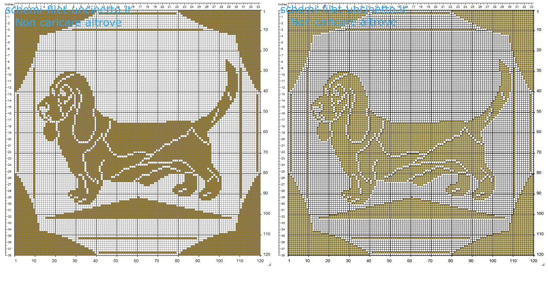 Cuscino filet uncinetto schema gratis con cane bassotto color marrone 120 quadretti