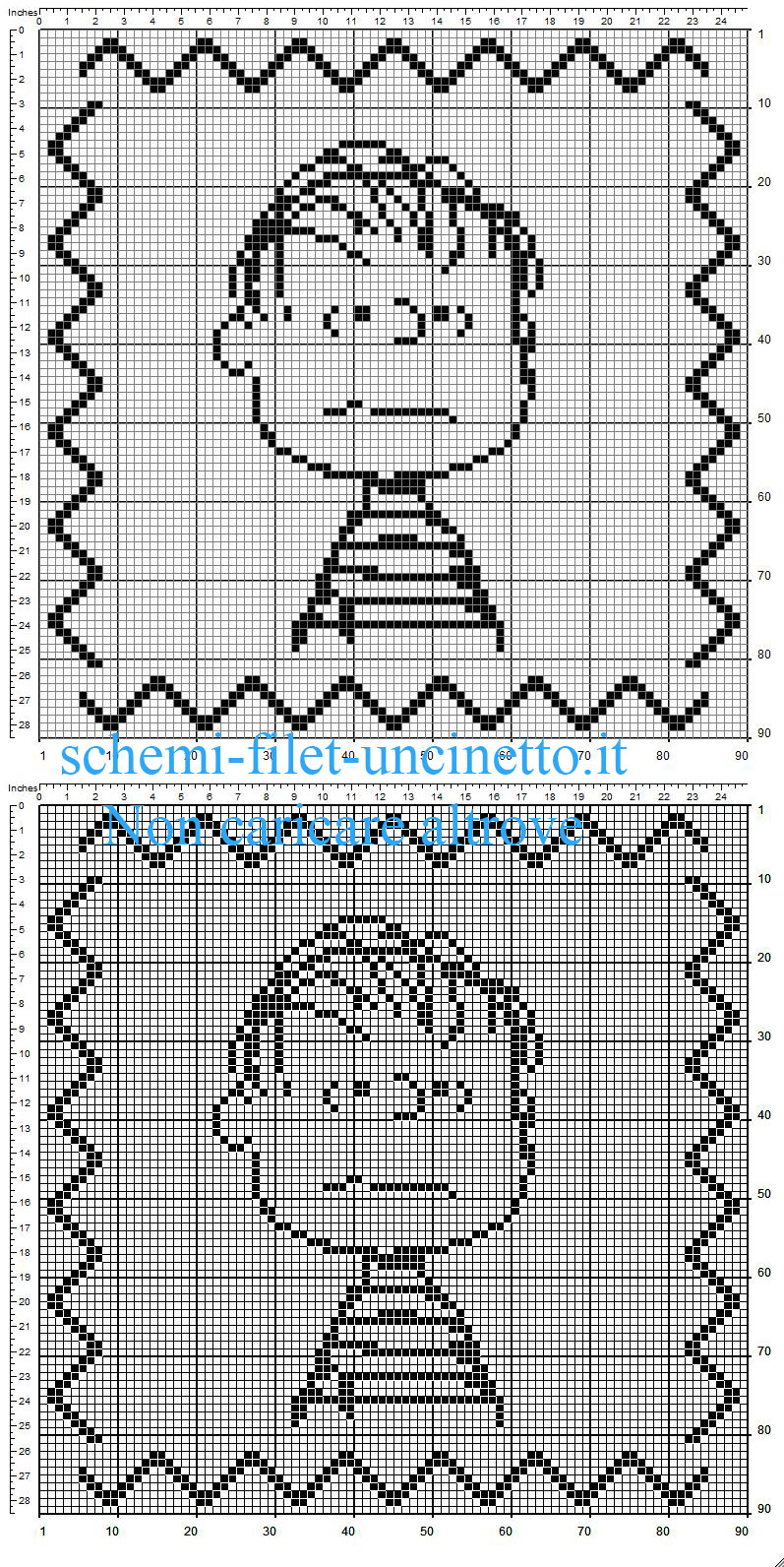 Cuscino per ragazzo ragazza a uncinetto filet con Linus simpatico personaggio Charlie Brown