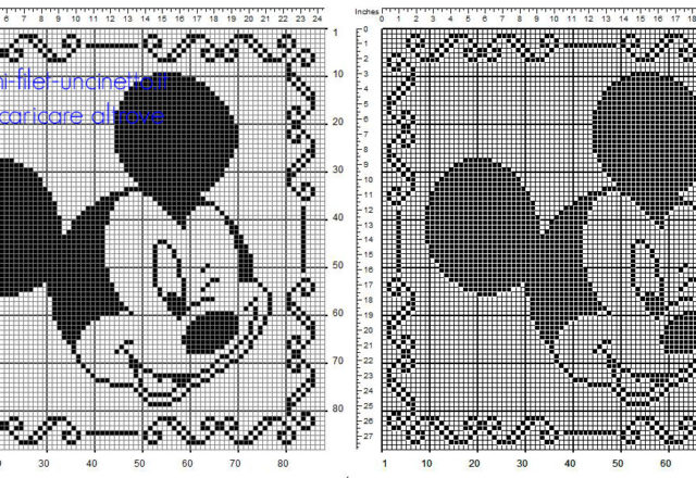 Cuscino uncinetto filet con Disney Topolino per bambini schema gratis 88 quadretti
