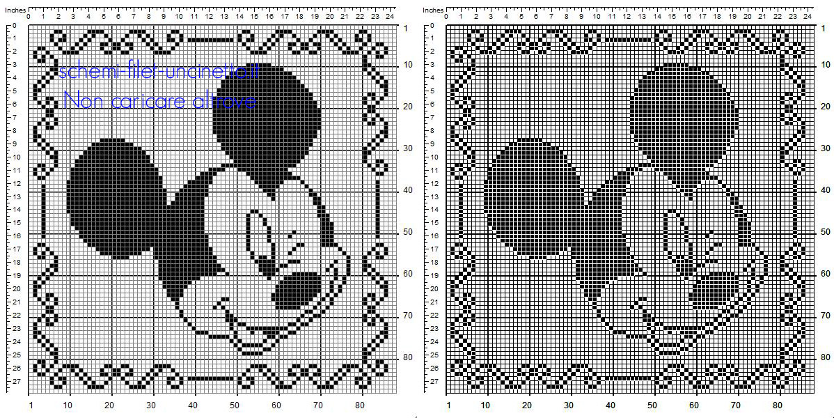 Cuscino uncinetto filet con Disney Topolino per bambini schema gratis 88 quadretti