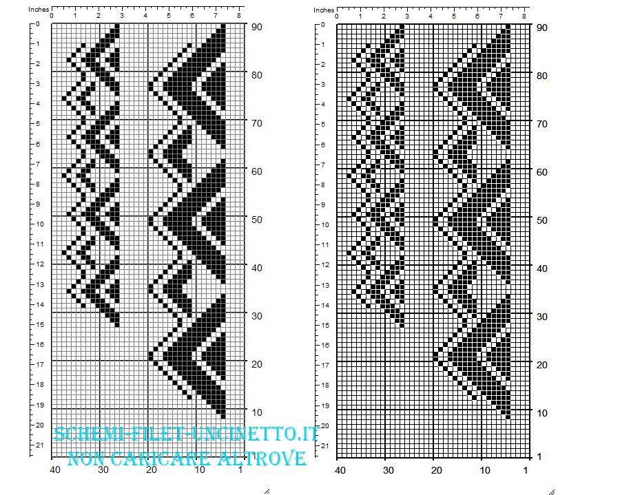 Due schemi filet uncinetto di bordi con geometrie triangolari da scaricare gratis