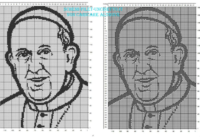 Il volto di Papa Francesco schema filet da scaricare gratuitamente 160 x 110 quadretti