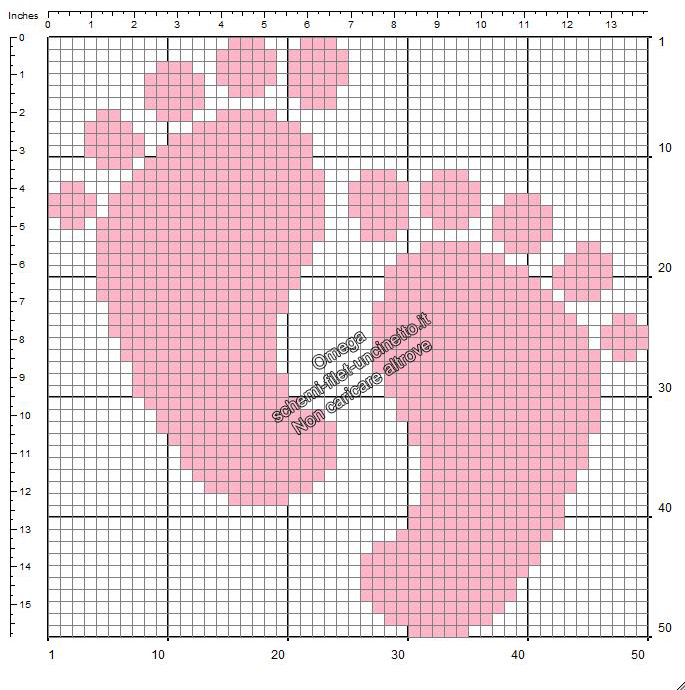 Impronte piedini bambino schema filet uncinetto gratis ideale nascita rosa 50x50