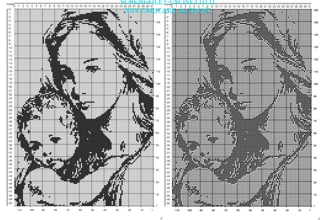 La Madonna col bambino schema filet uncinetto gratis 160 x 110 quadretti