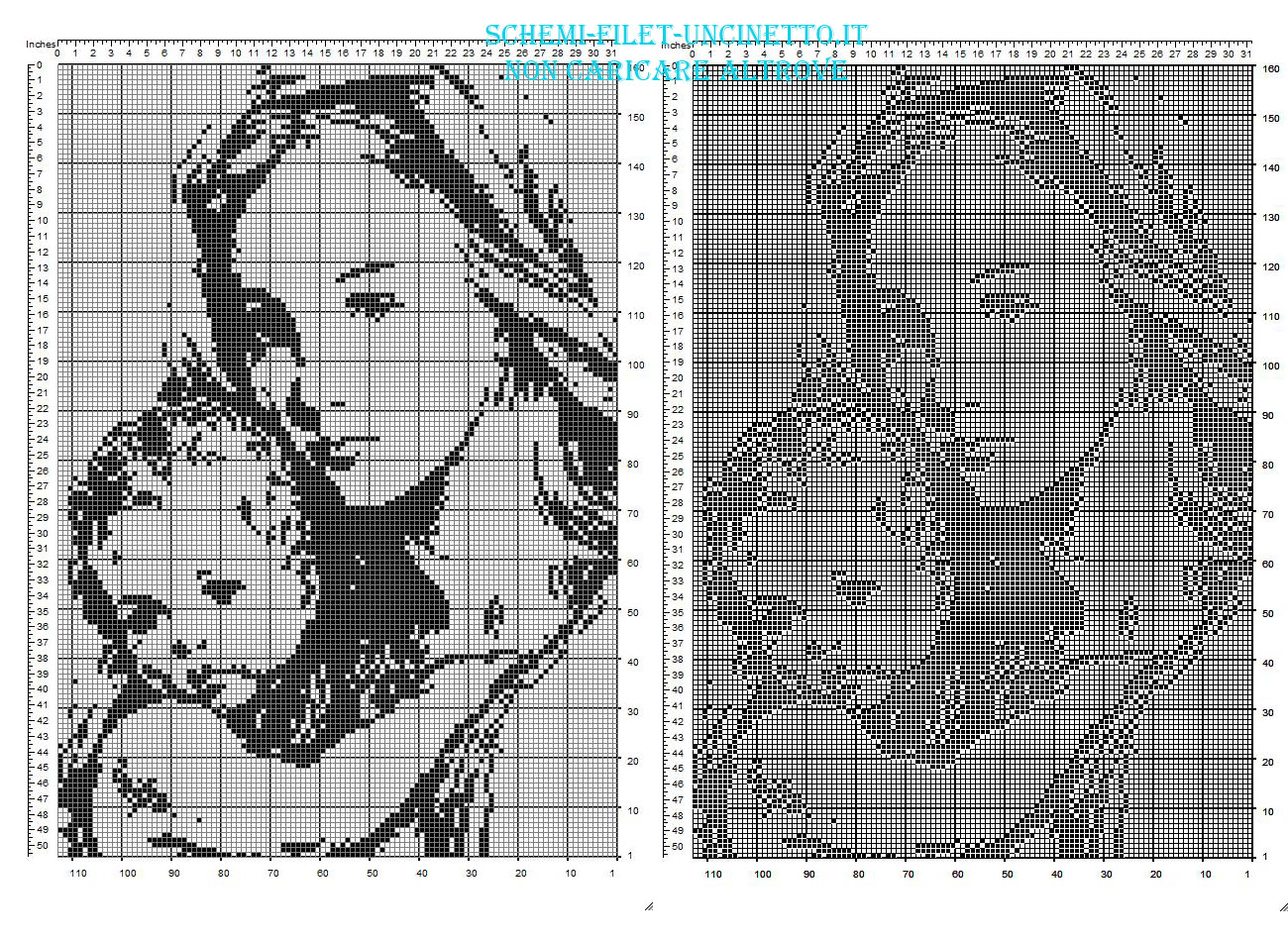 La Madonna col bambino schema filet uncinetto gratis 160 x 110 quadretti