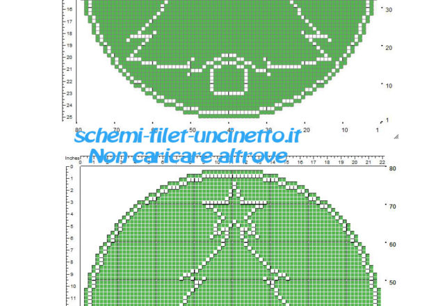 Piccolo schema centrino rotondo uncinetto filet verde con albero di Natale