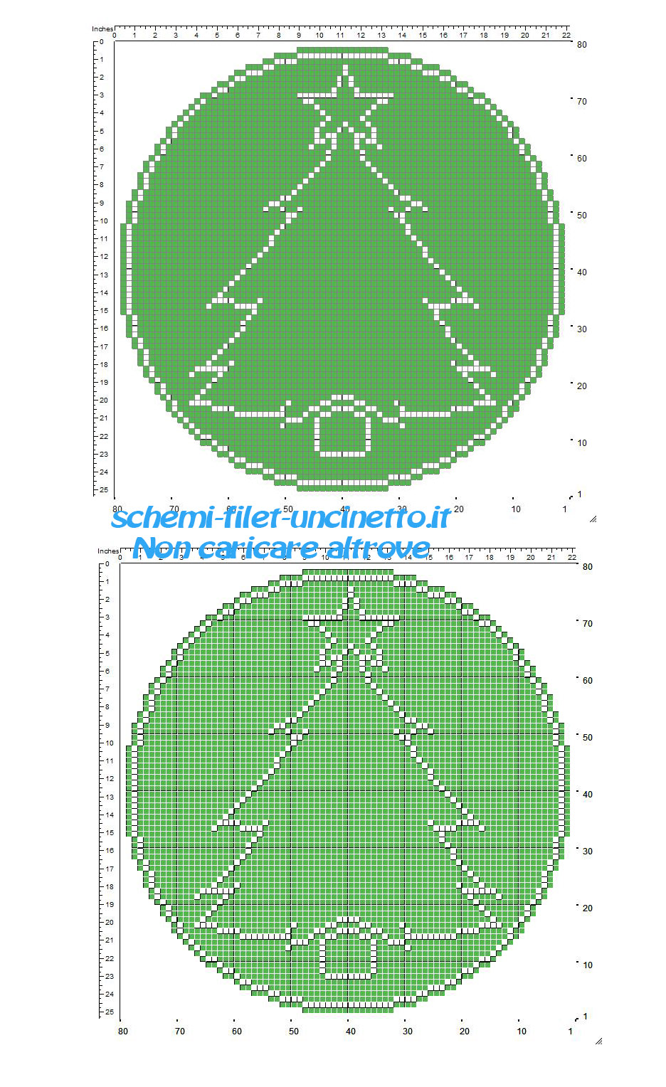 Piccolo schema centrino rotondo uncinetto filet verde con albero di Natale