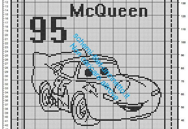 Saetta McQueen personaggio Disney Cars copertina uncinetto filet schema gratuito