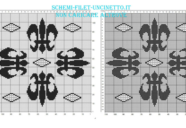 Schema filet gratis per un cuscino con fiori gigli medievali 110 quadretti in tutto