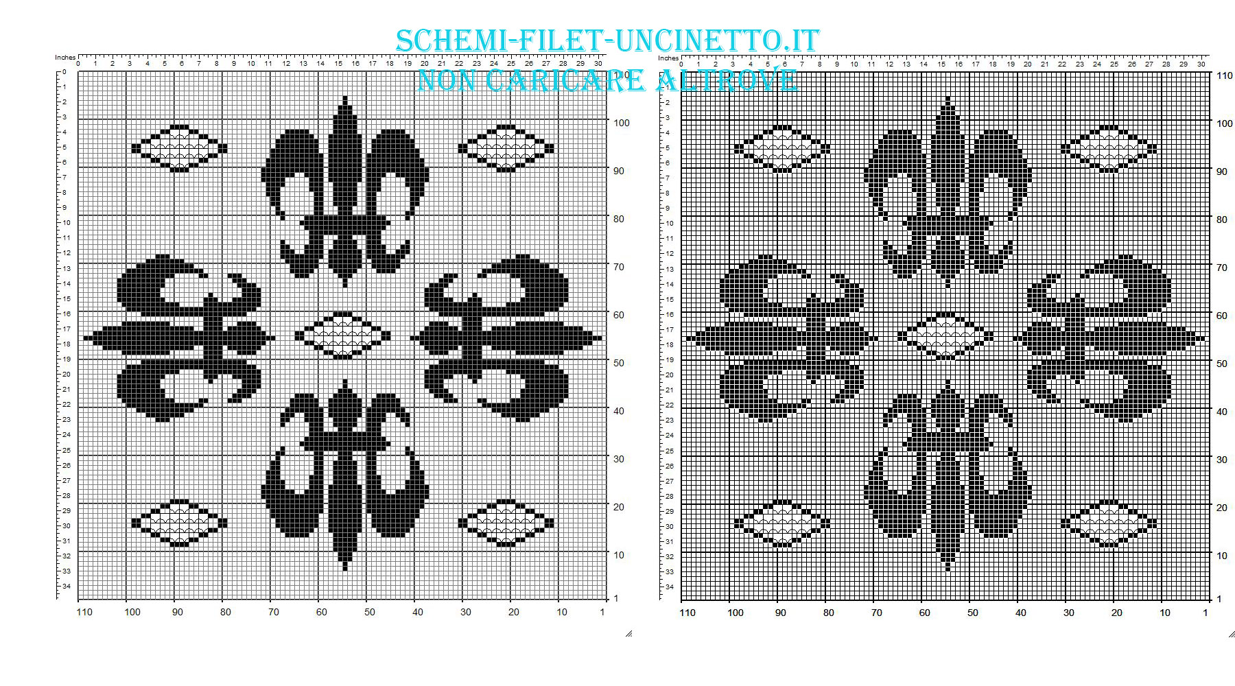 Schema filet gratis per un cuscino con fiori gigli medievali 110 quadretti in tutto