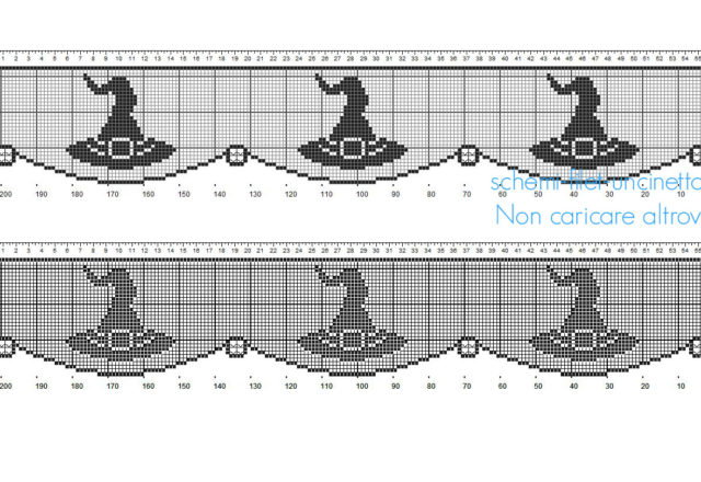 Schema filet uncinetto Halloween bordo con cappello della strega