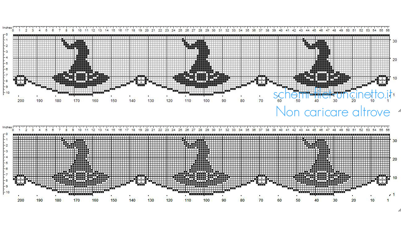 Schema filet uncinetto Halloween bordo con cappello della strega