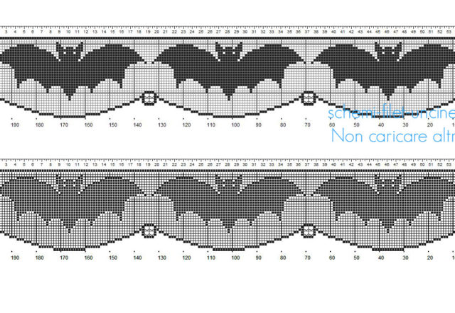 Schema filet uncinetto Halloween bordo con pipistrelli