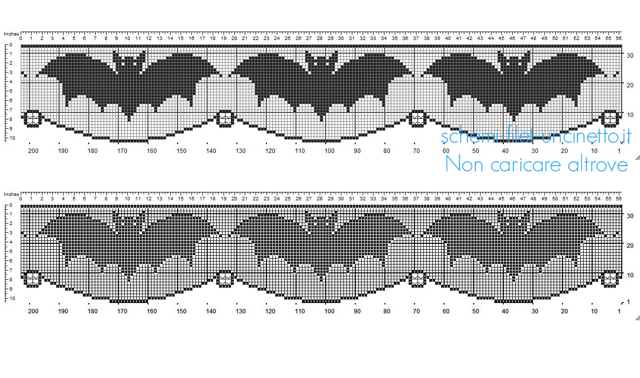 Schema filet uncinetto Halloween bordo con pipistrelli