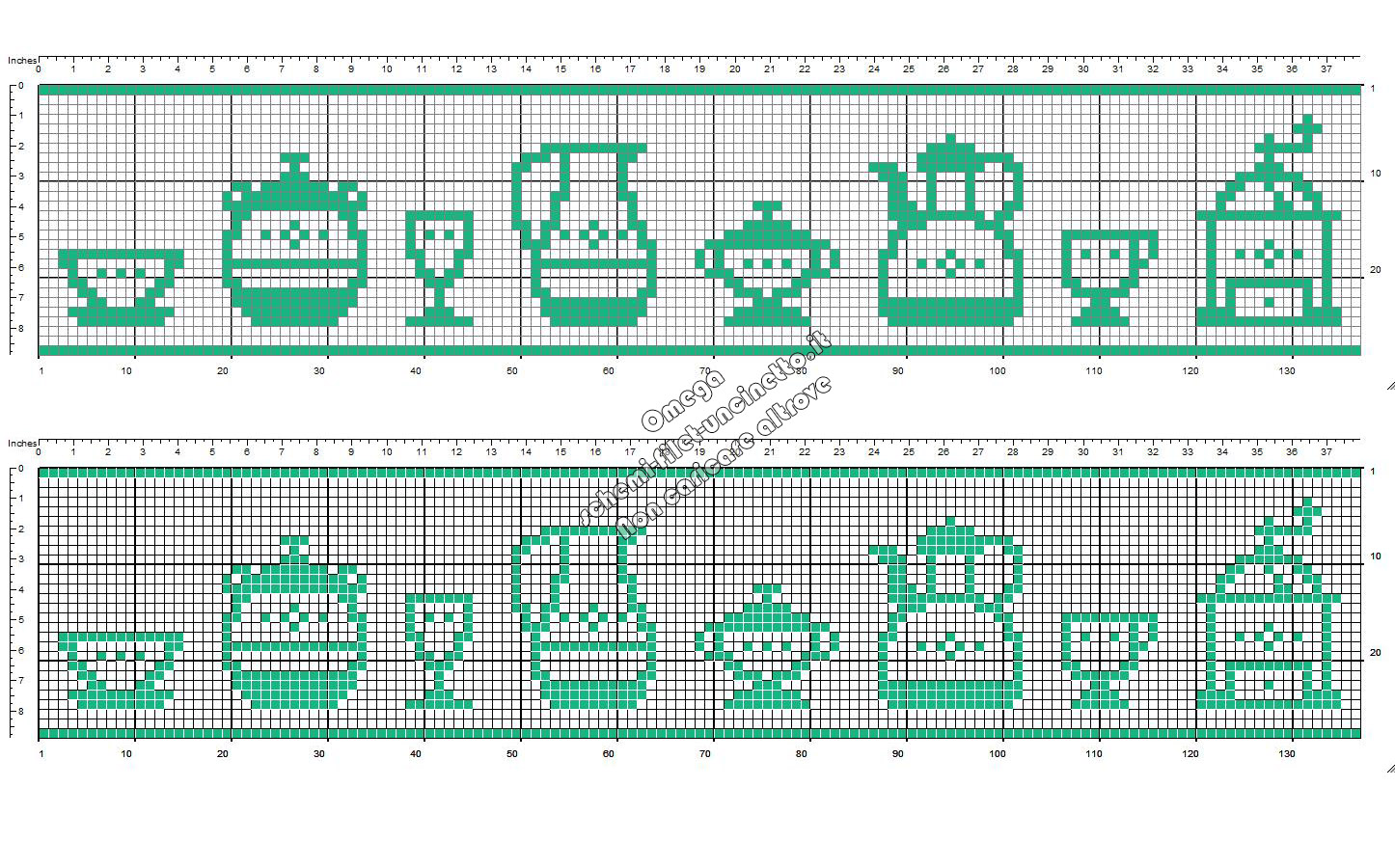 Schema filet uncinetto bordo per tovaglie con oggetti in porcellana altezza 28