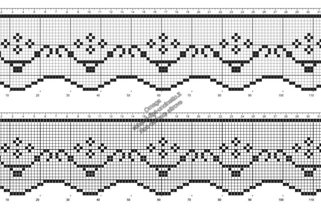 Schema filet uncinetto gratis bordo con vasi di fiori altezza 25 quadretti