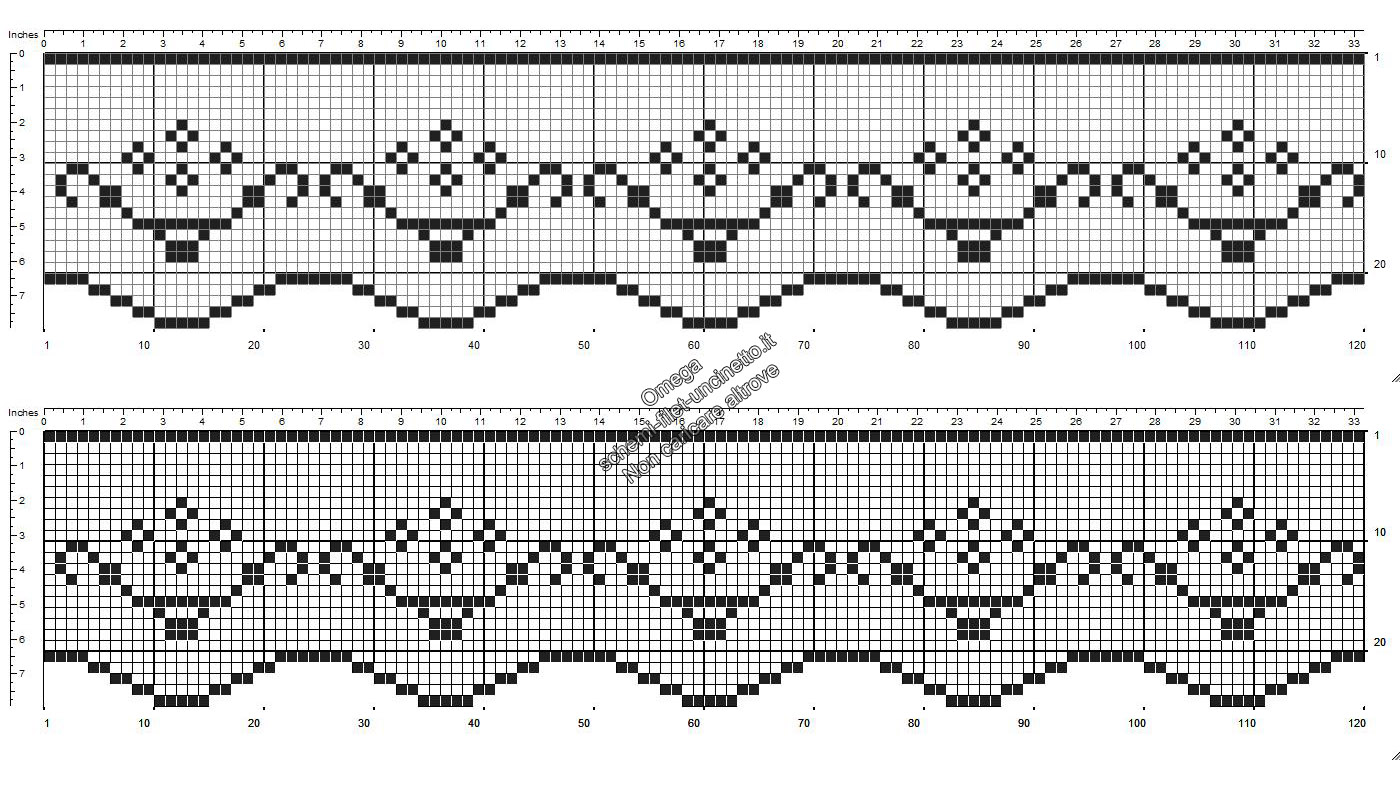 Schema filet uncinetto gratis bordo con vasi di fiori altezza 25 quadretti