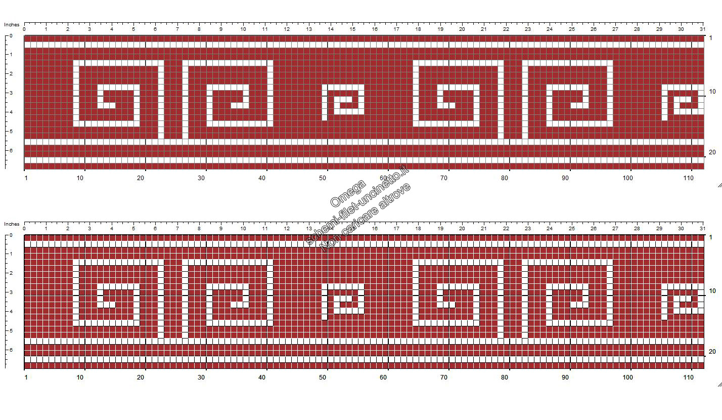 Schema filet uncinetto gratis bordo greca color bordò altezza 22 quadretti