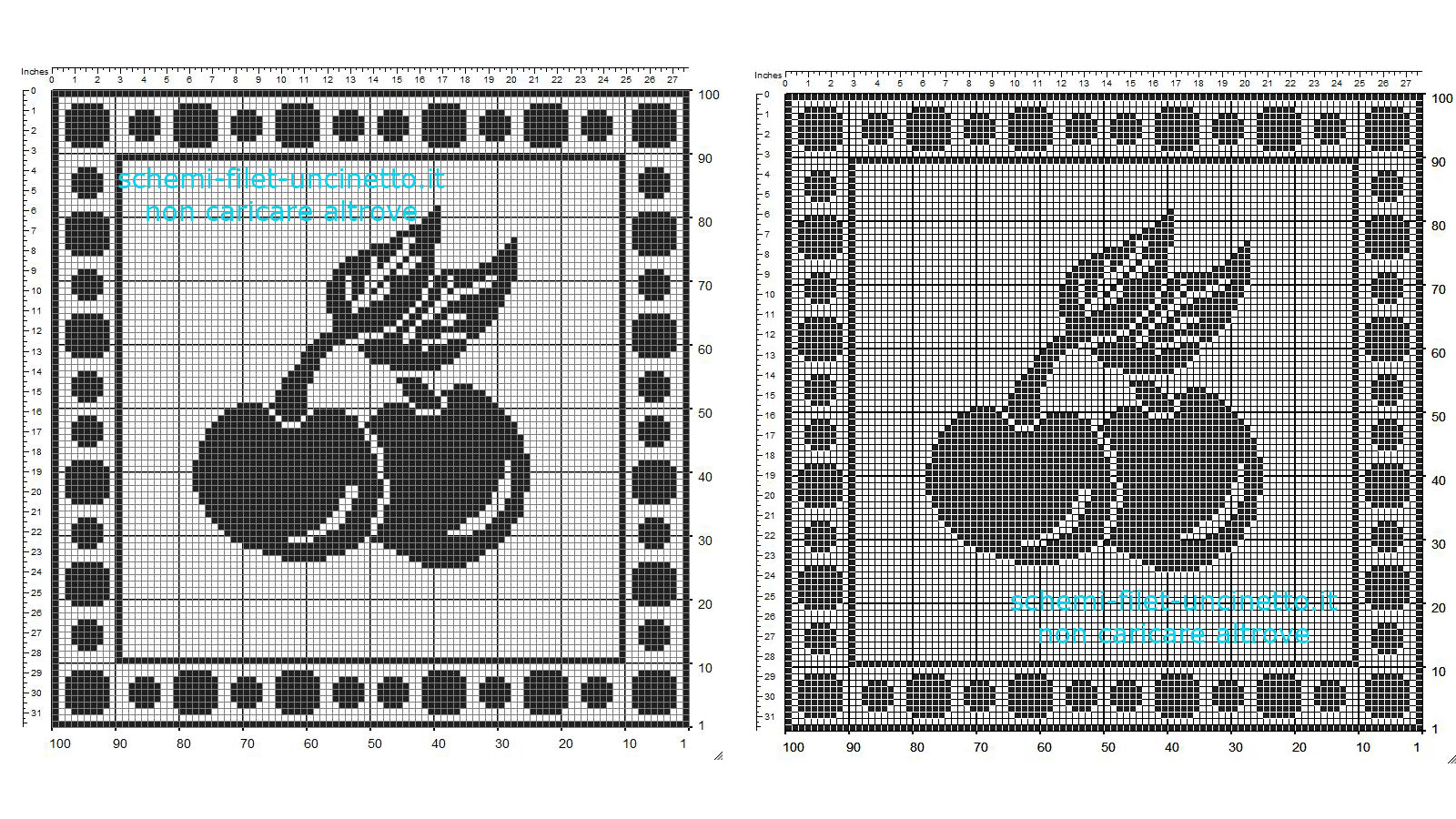 Schema filet uncinetto gratis centro centrino con frutta ciliegie in 100 quadretti