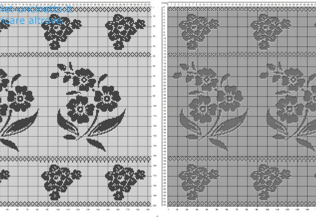 Schema filet uncinetto gratis tenda con fiori disposti a strisce