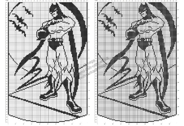 Schema filet uncinetto gratis tendine con il Supereroe Batman 98x149