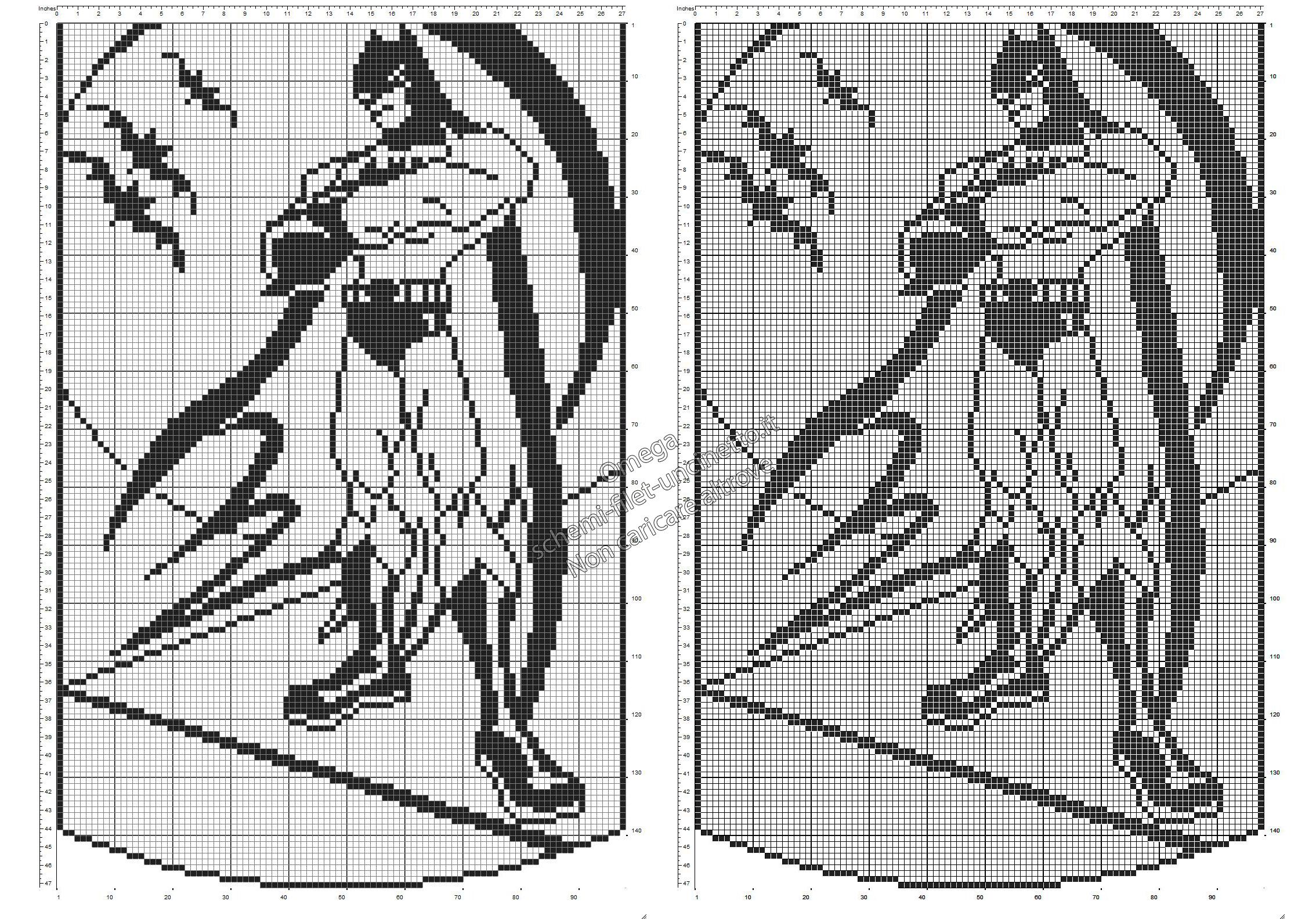 Schema filet uncinetto gratis tendine con il Supereroe Batman 98x149