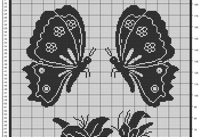 Schema filet uncinetto tenda farfalle e fiori