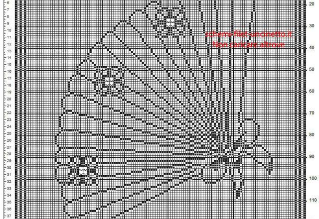 Schema gratis per quadretto uncinetto filet con ventaglio 133 x 133 quadretti