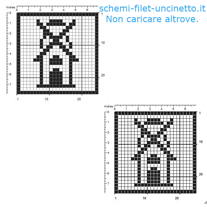 Schema gratis sottobicchieri filet uncinetto con mulino a vento 25 quadretti