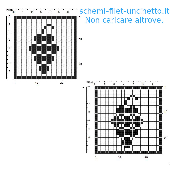 Schema gratis sottobicchieri uncinetto filet con grappolo di uva 25 quadretti