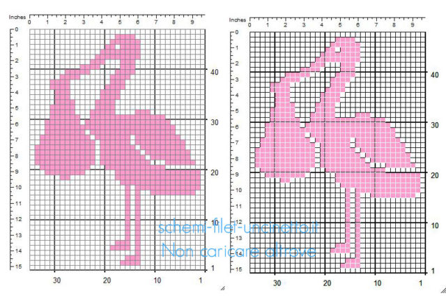 Schema inserto a uncinetto filet cicogna rosa con bambina