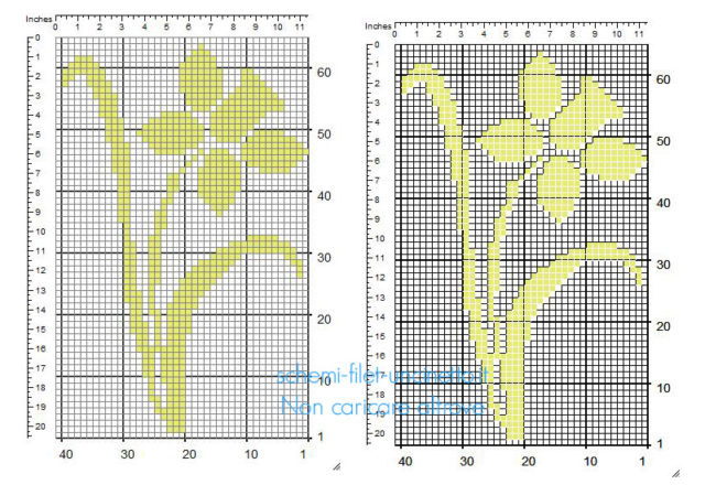 Schema inserto filet uncinetto gratis fiore narciso color giallo 39 x 63 quadretti