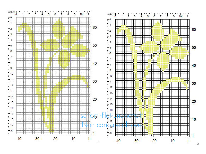 Schema inserto filet uncinetto gratis fiore narciso color giallo 39 x 63 quadretti