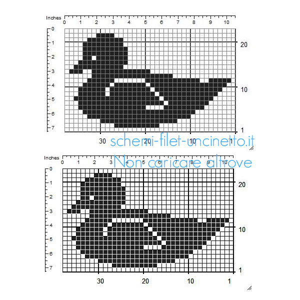 Schema inserto uncinetto filet paperella dimensioni 36 x 21 quadretti