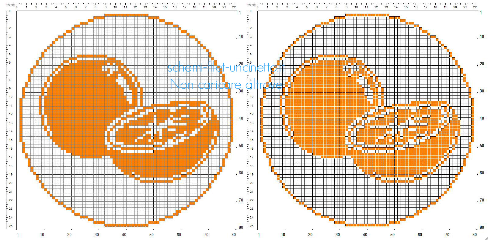 Schema piccolo centrino rotondo a uncinetto filet con arance 80 x 80