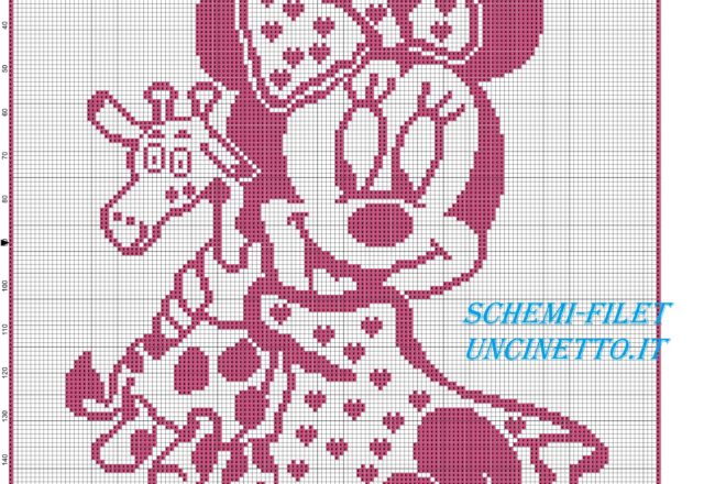 Schema punto croce baby Minnie con giraffa coperina