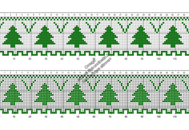 Schema uncinetto filet gratis bordo con alberi Natale altezza 24 quadretti