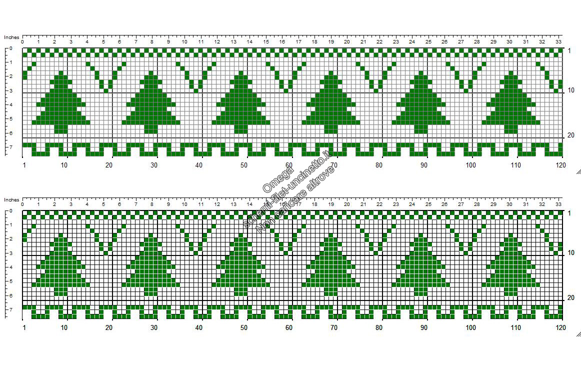 Schema uncinetto filet gratis bordo con alberi Natale altezza 24 quadretti
