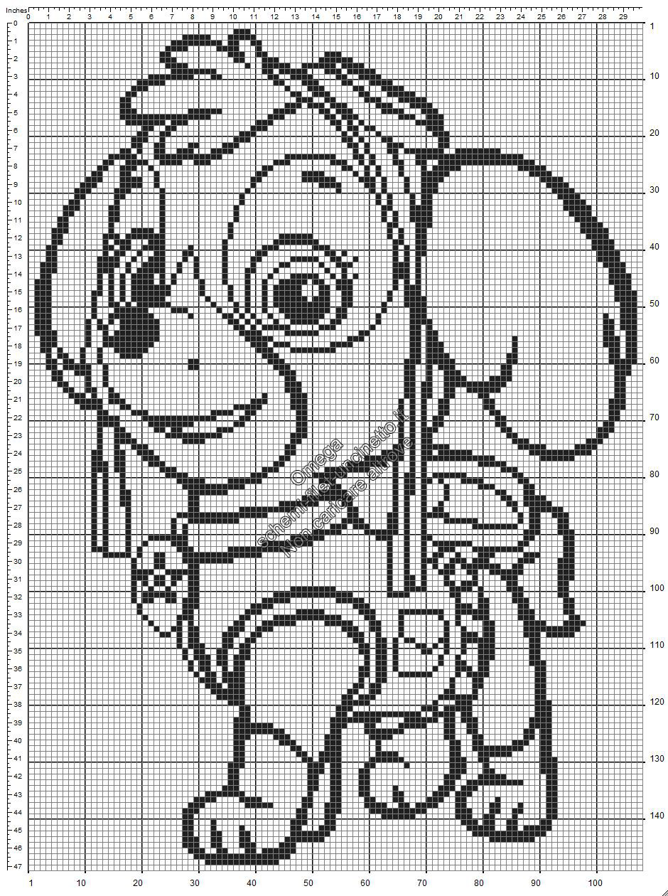Schema uncinetto filet gratis copertina neonato con Skye da Paw Patrol la squadra dei cuccioli 108x149