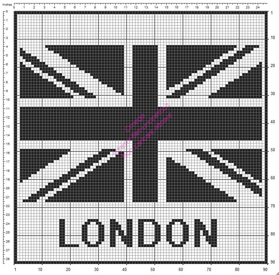 Schema uncinetto filet gratis cuscino casa con bandiera Londra