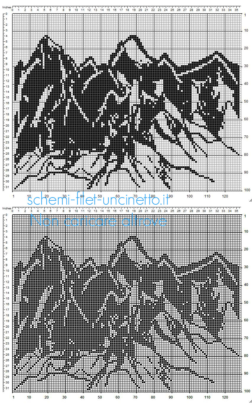 Schema uncinetto filet quadro con montagne gratis