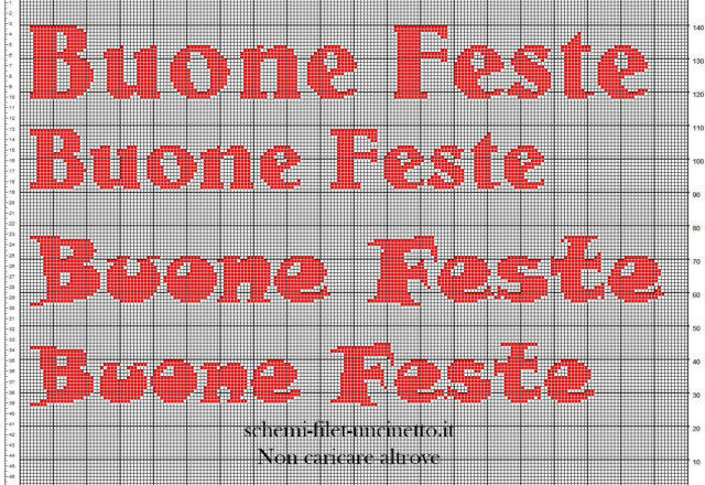 Scritta Buone Feste orizzontale schema uncinetto filet gratis ideale per fiocchi fuoriporta natalizi