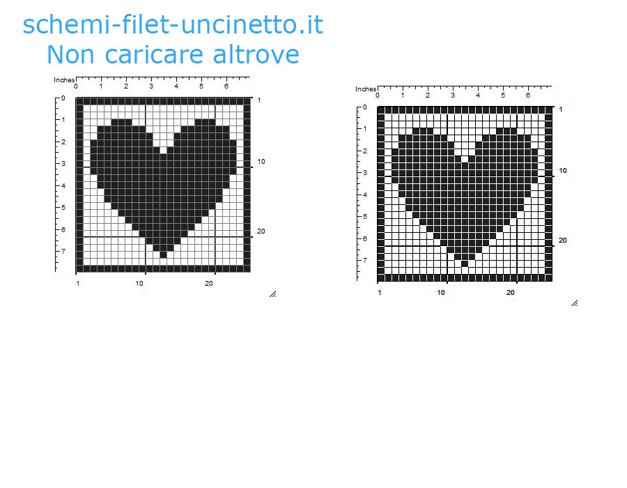 Sottobicchieri filet uncinetto con cuore schema da scaricare gratis 25 quadretti