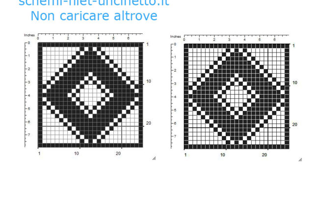 Sottobicchieri filet uncinetto con rombi schema da scaricare gratis