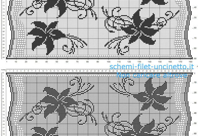 Striscia filet uncinetto gratis con fiori gigli e ponticelli schema da scaricare gratis 180 x 90 quadretti