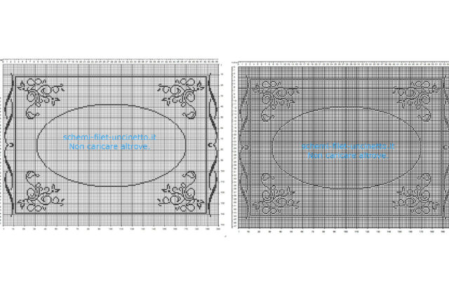 Striscia filet uncinetto schema gratis floreale con fiori stilizzati e dalle forme morbide