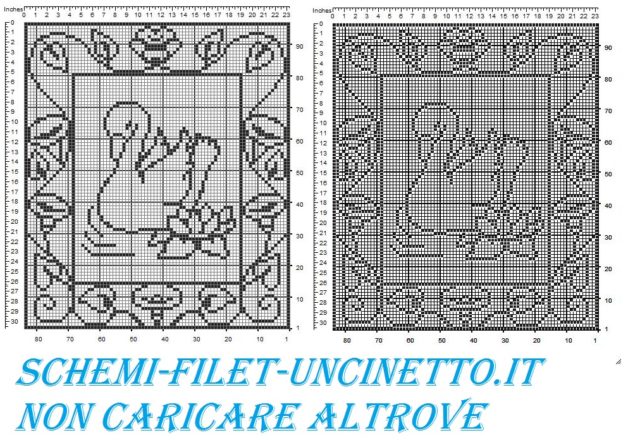 Tenda cigno con cornice schema filet uncinetto gratis