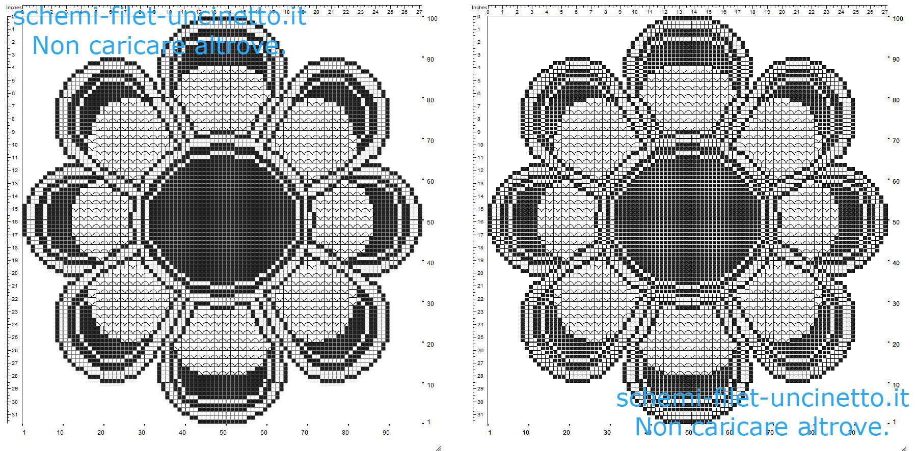 Trittico con petali del fiore margherita schema filet uncinetto gratis parte 1