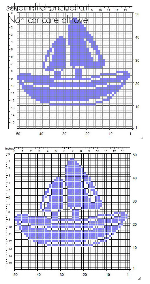 Una barchetta piccolo semplice inserto a uncinetto filet schema gratuito